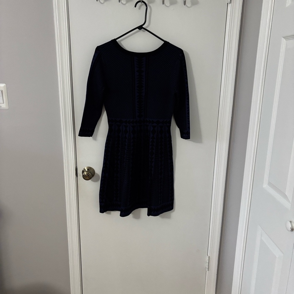 Nina Leonard Navy Long Sleeve Dress